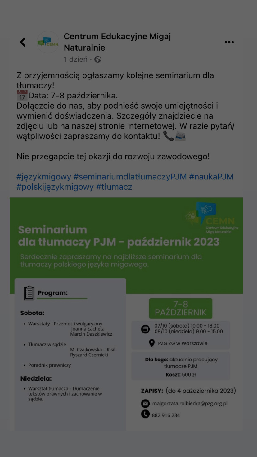 Z przyjemnością ogłaszamy kolejne seminarium dla tłumaczy!