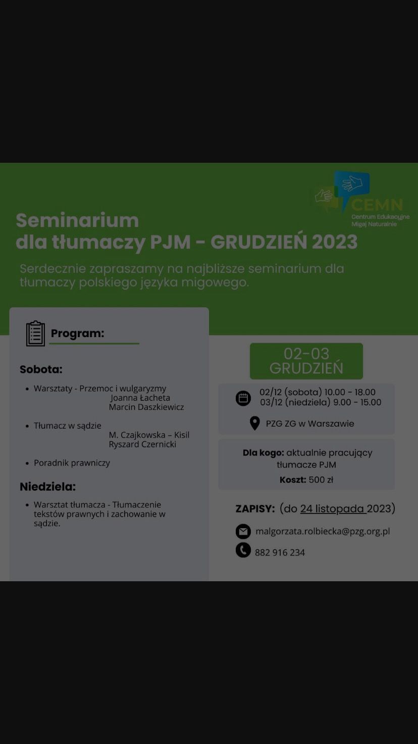 Seminarium dla tłumaczy PJM - grudzień 2023