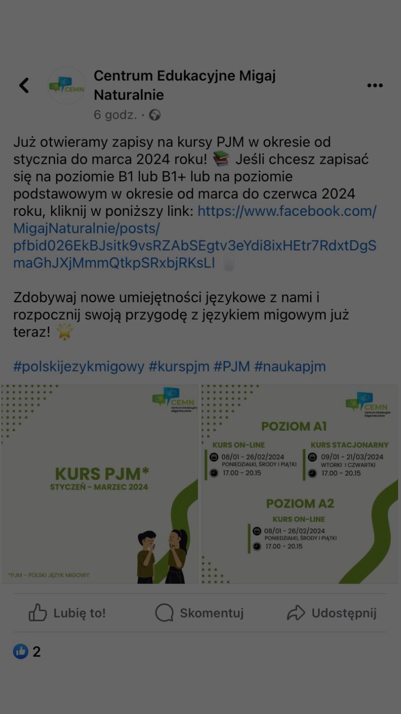 Zapisy na kursy PJM w okresie od stycznia do marca 2024 rok