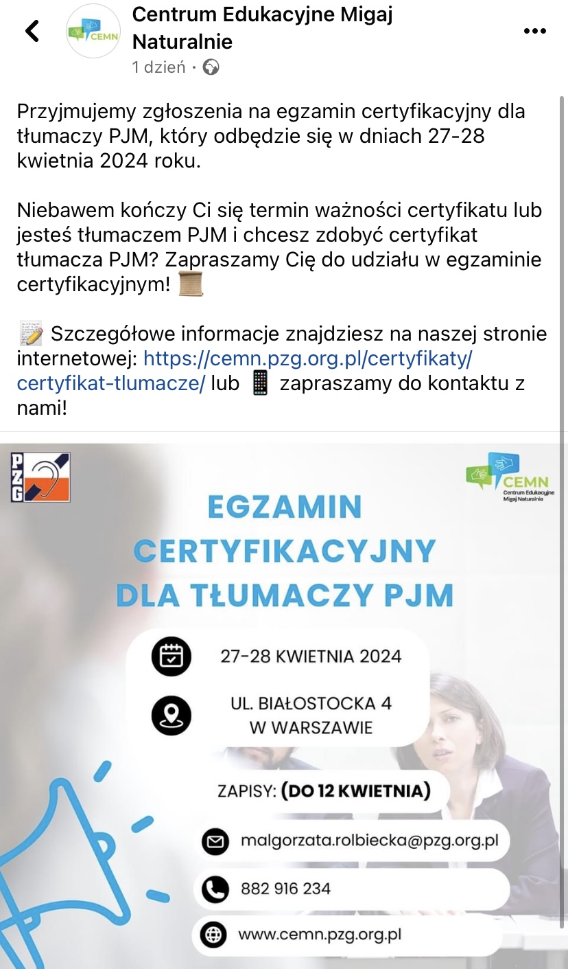 Egzamin certyfikacyjny dla tłumaczy PJM