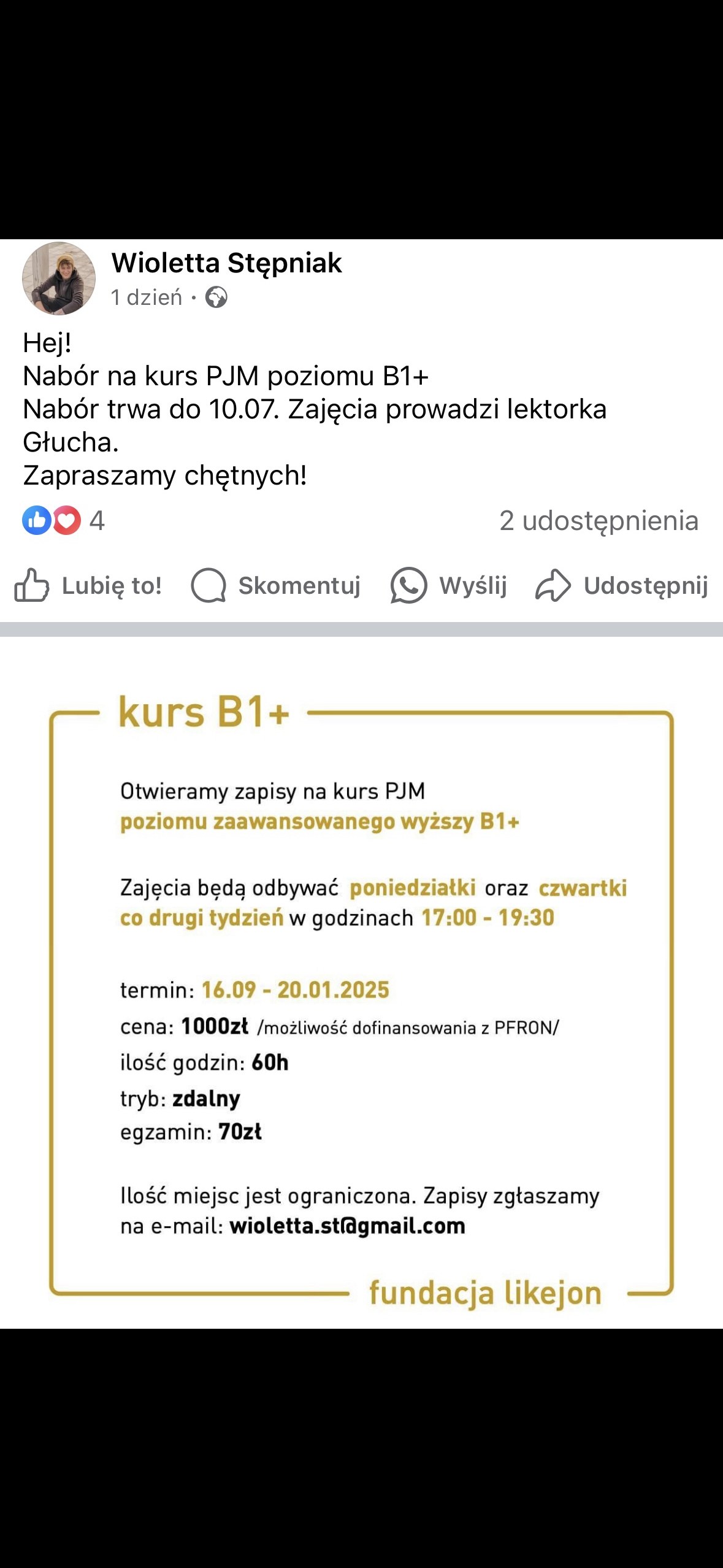 Nabór na kurs PJM poziomu B1+