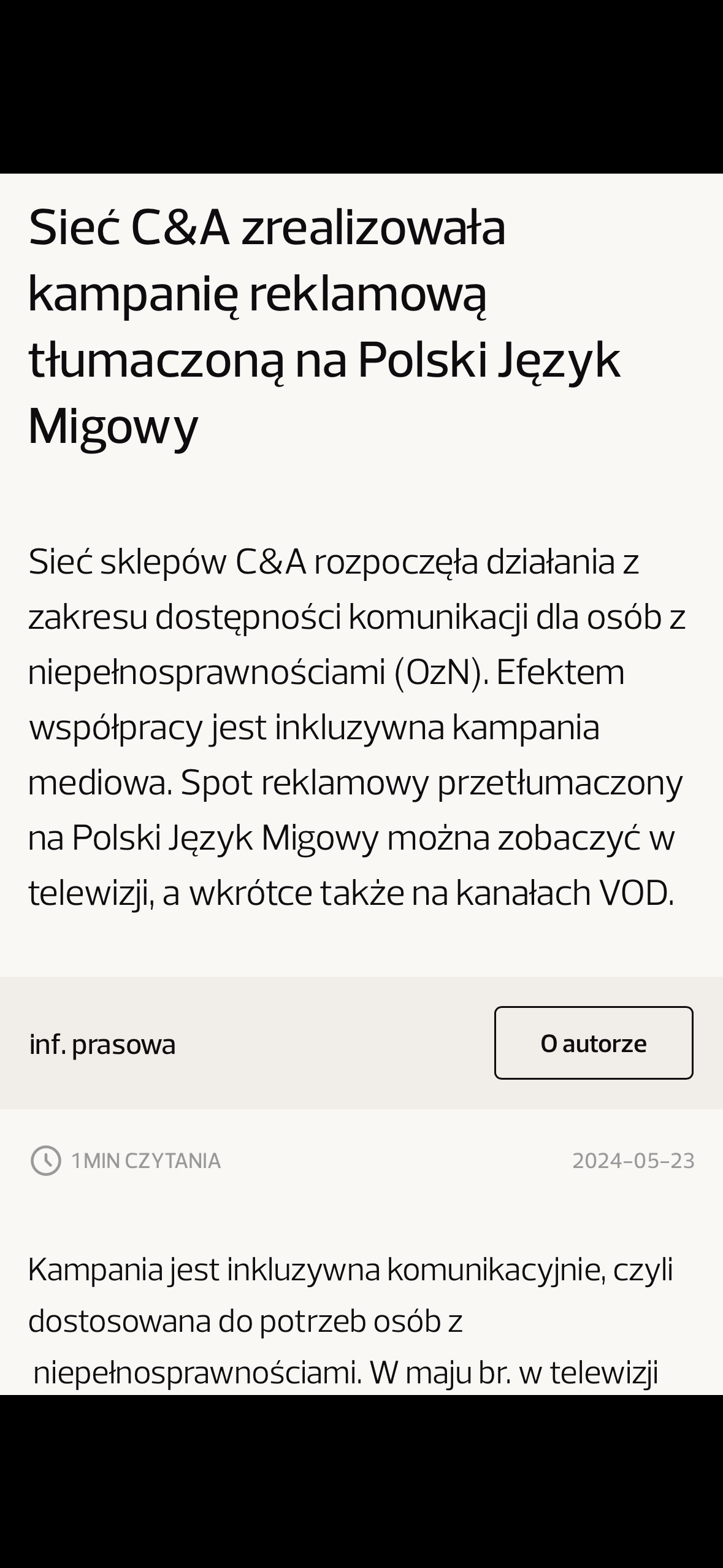 Sieć C&A zrealizowała kampanię reklamową tłumaczoną na Polski Język Migowy